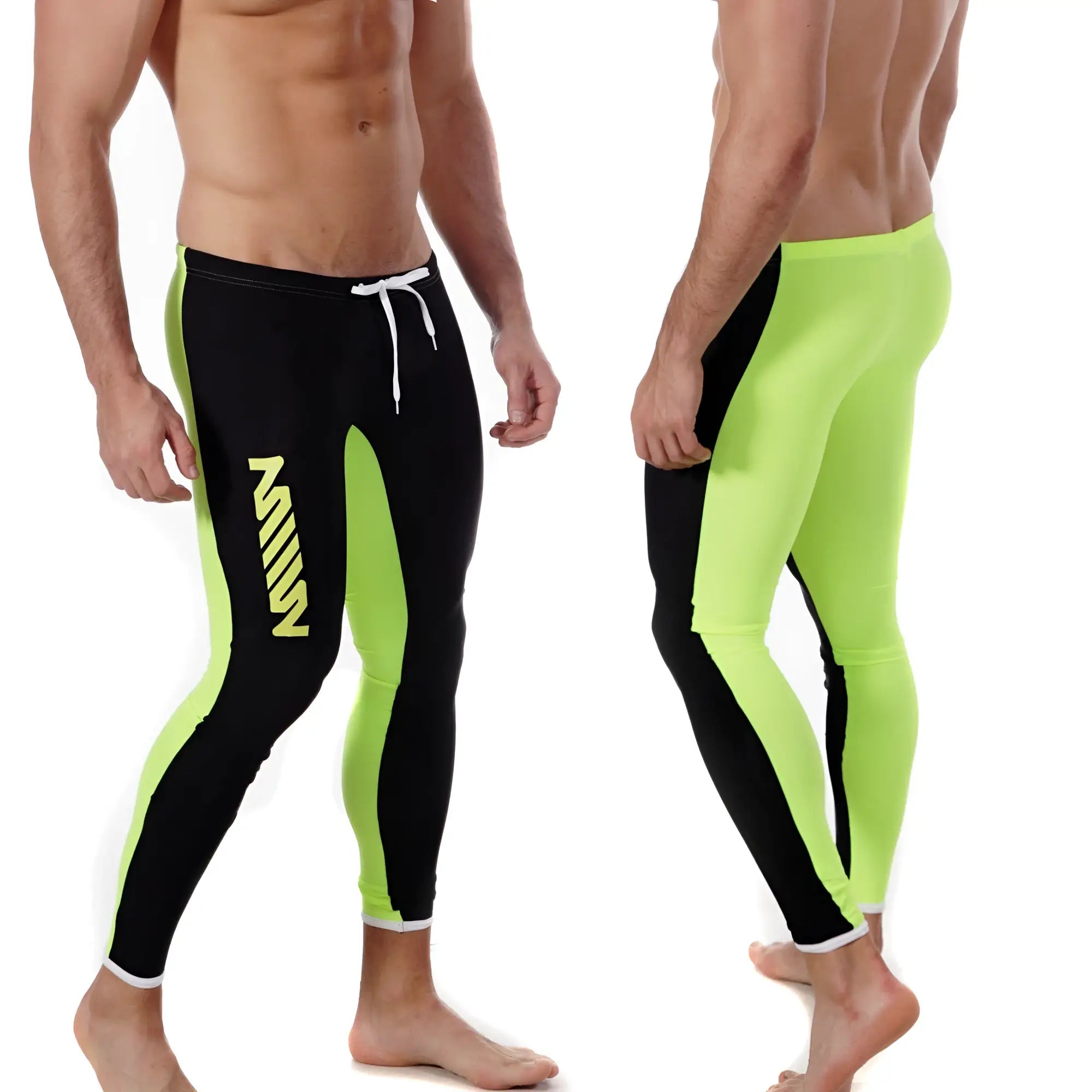 MetroMaleWear runner black 4911-20 neon green and black athletic swim trunks with white drawstring waistband