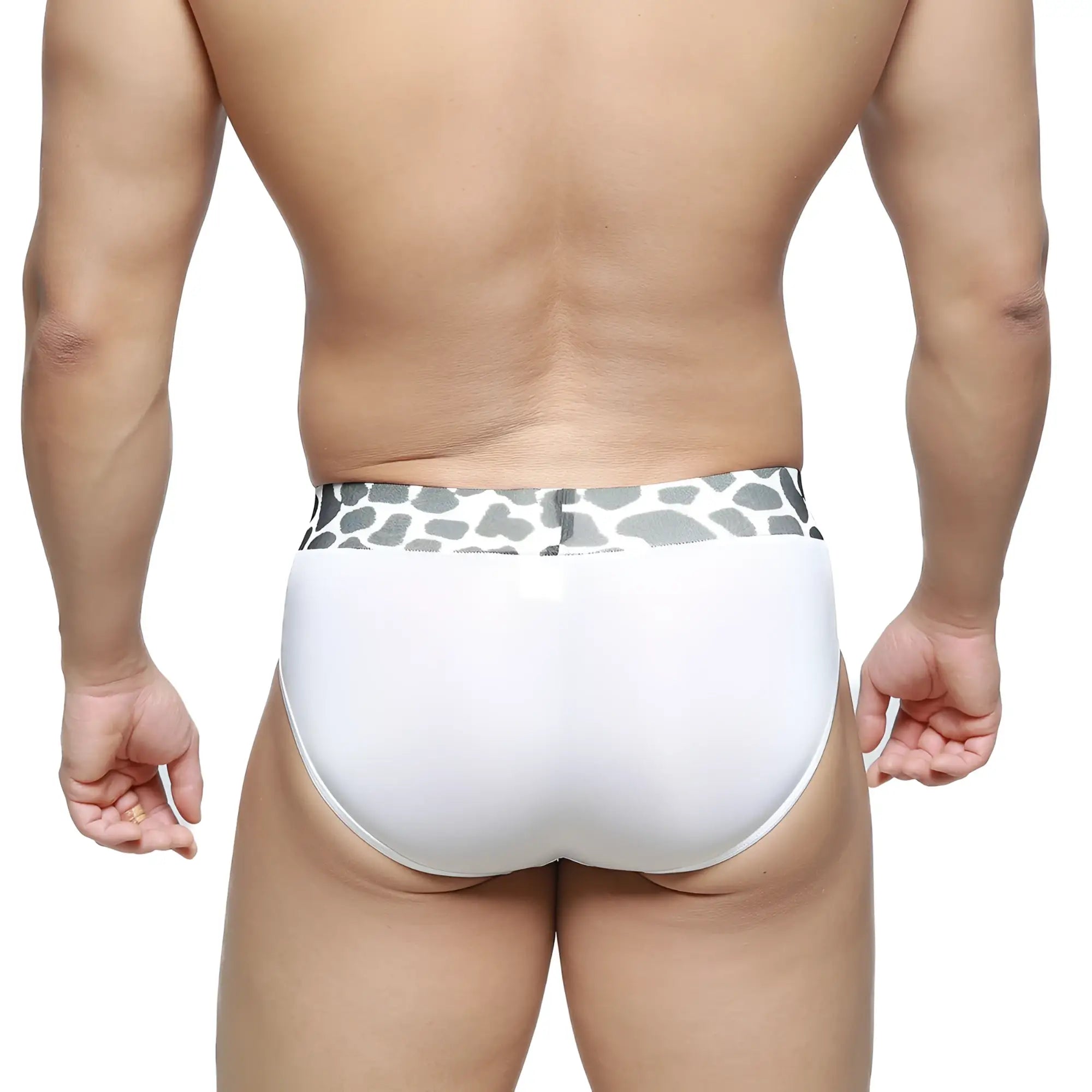 White briefs with a gray and white giraffe print waistband from MetroMaleWear Sabana Brief 5003-54 front view
