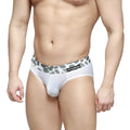 White metro malewear sabana brief with gray leopard print waistband and mettone wear brand label 5003-54