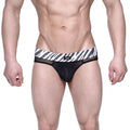 MetroMaleWear savage bikini black mesh briefs with bold black and white zebra-striped waistband and small logo