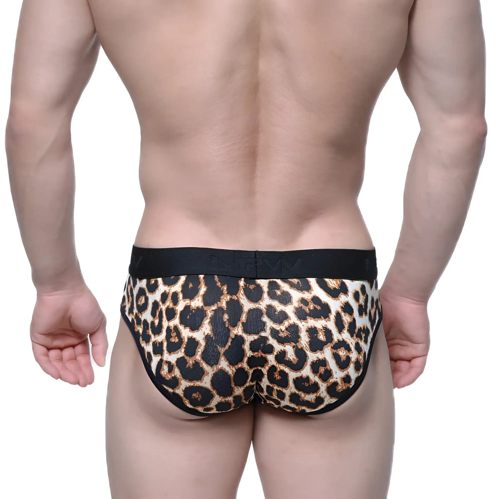MetroMaleWear savage brief 6106-04 leopard-print briefs with black elastic waistband and trim for men