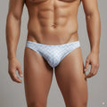 MetroMaleWear Senal lowrise bikini men’s briefs in light blue and white zigzag pattern with comfortable fabric