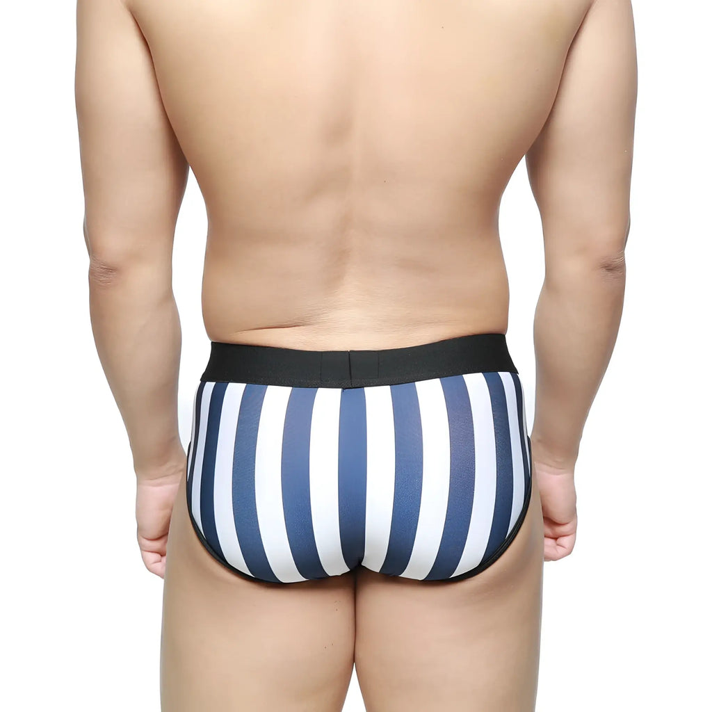 MetroMaleWear Sencillo brief blue and white striped with black elastic waistband comfortable cotton underwear