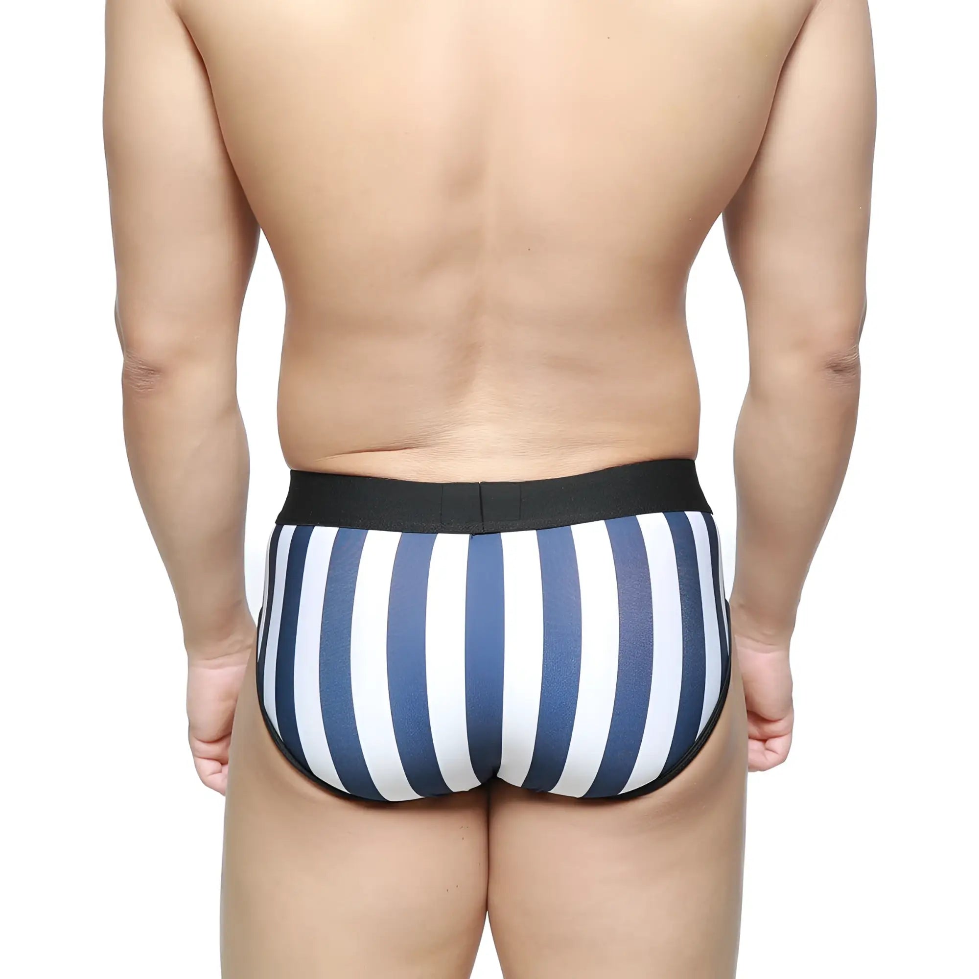 MetroMaleWear Sencillo brief blue and white striped with black elastic waistband comfortable cotton underwear