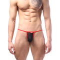 MetroMaleWear Serendipia thong black 1022-20 black and red mesh with thin vibrant red waistband front view