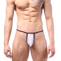 White mesh thong with black trim showcasing the back side from MetroMaleWear Serendipia Thong White 1022-00 collection