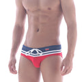 MetroMalewear sergeant swim brief red with navy blue and white stripes and drawstring waistband for swimming use