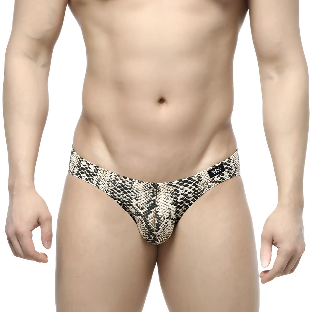 Snake-print men’s thong with beige and black pattern from MetroMaleWear serpiente bikini 5103-94 collection