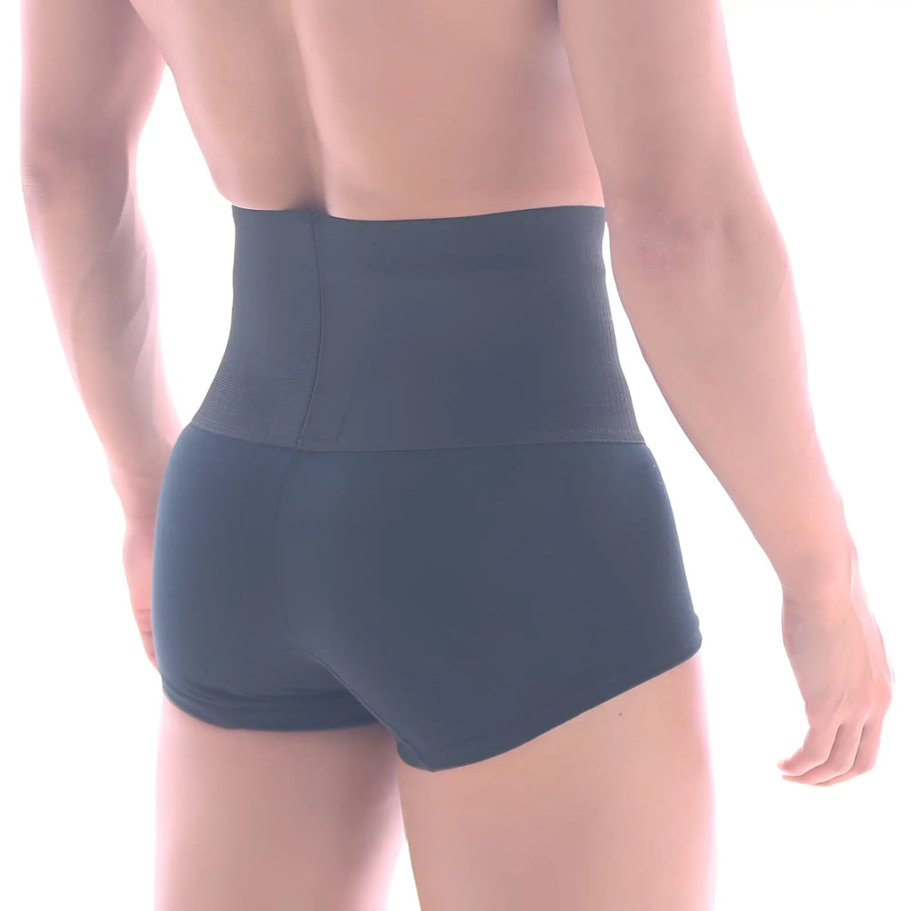 Dark gray high-waisted waist trainer shorts by MetroMaleWear shaper hip trunk black 3022-80 shown from the back side