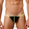 MetroMaleWear sheer fun string lime 5014-07 black mesh thong with neon yellow trim front view