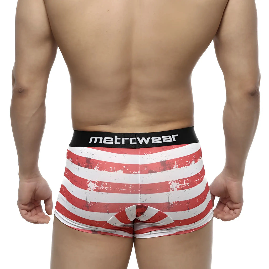 MetroMaleWear short boxer batalla 7 inch red and white striped american flag boxer briefs with distressed design and black waistband