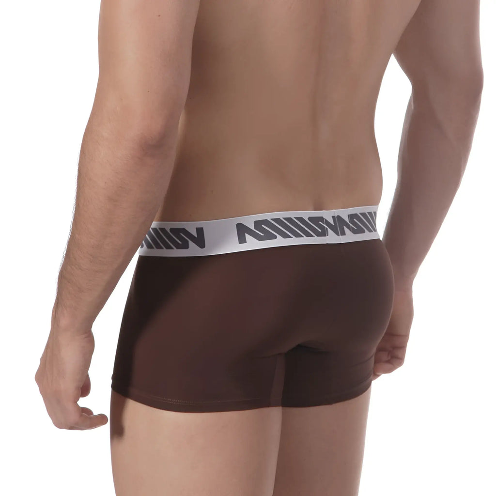 Brown mens boxer briefs with white elastic waistband branded asos metro malewear short boxer coffee 7 inch 2022 23