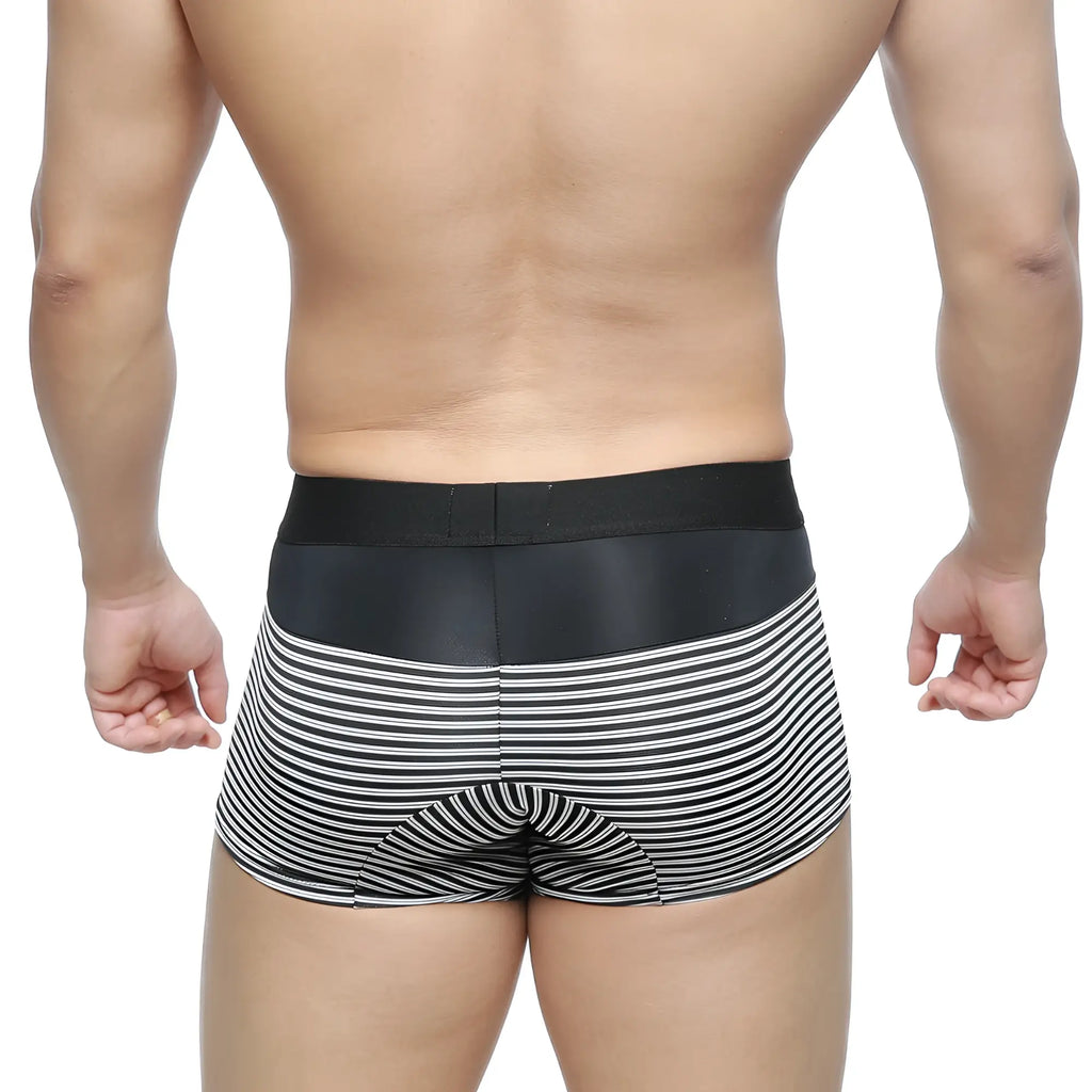 Black and white striped metro male wear short boxer equilibrio 7 elastic waistband smooth fabric underwear
