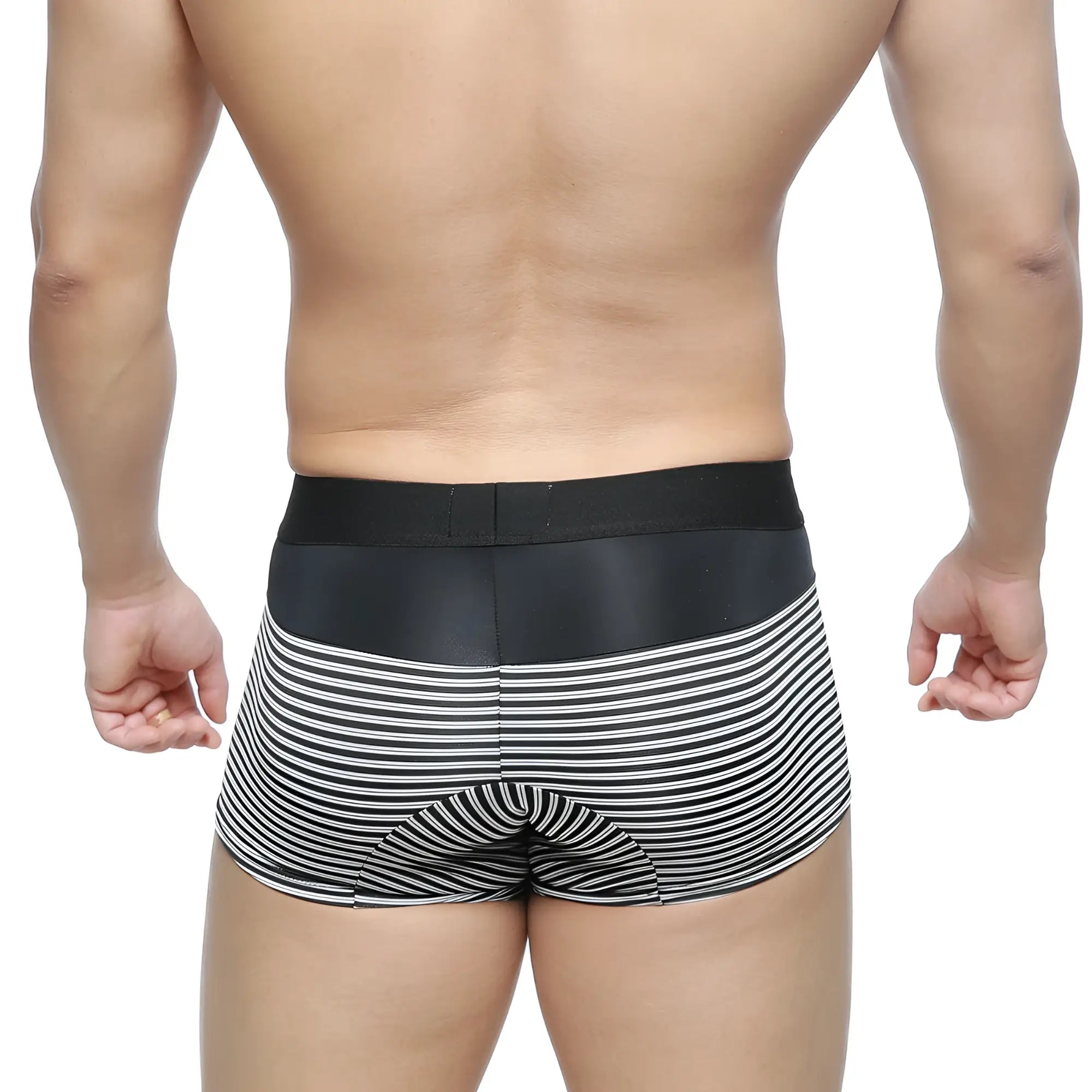 Black and white striped metro male wear short boxer equilibrio 7 elastic waistband smooth fabric underwear