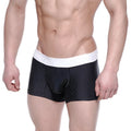 Black pinstripe MetroMaleWear short boxer briefs with white elastic waistband Lucas 7인치 2022-43 product image