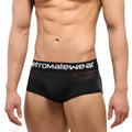 Black men’s briefs metroMalewear with white waistband and mesh side panels for breathable comfort