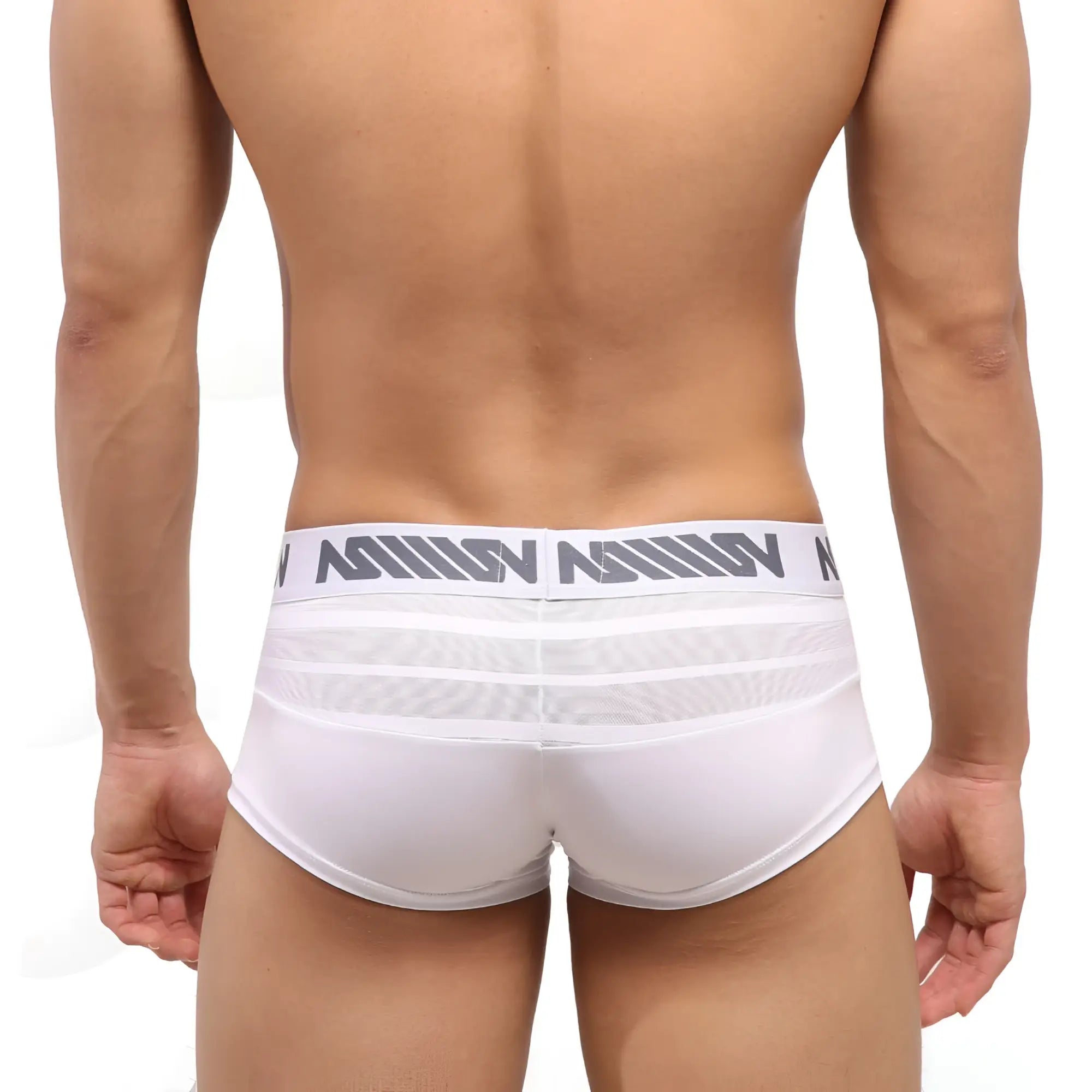 White men’s briefs metro male wear short boxer mesh white 2026-54 with gray logo band and breathable mesh detailing