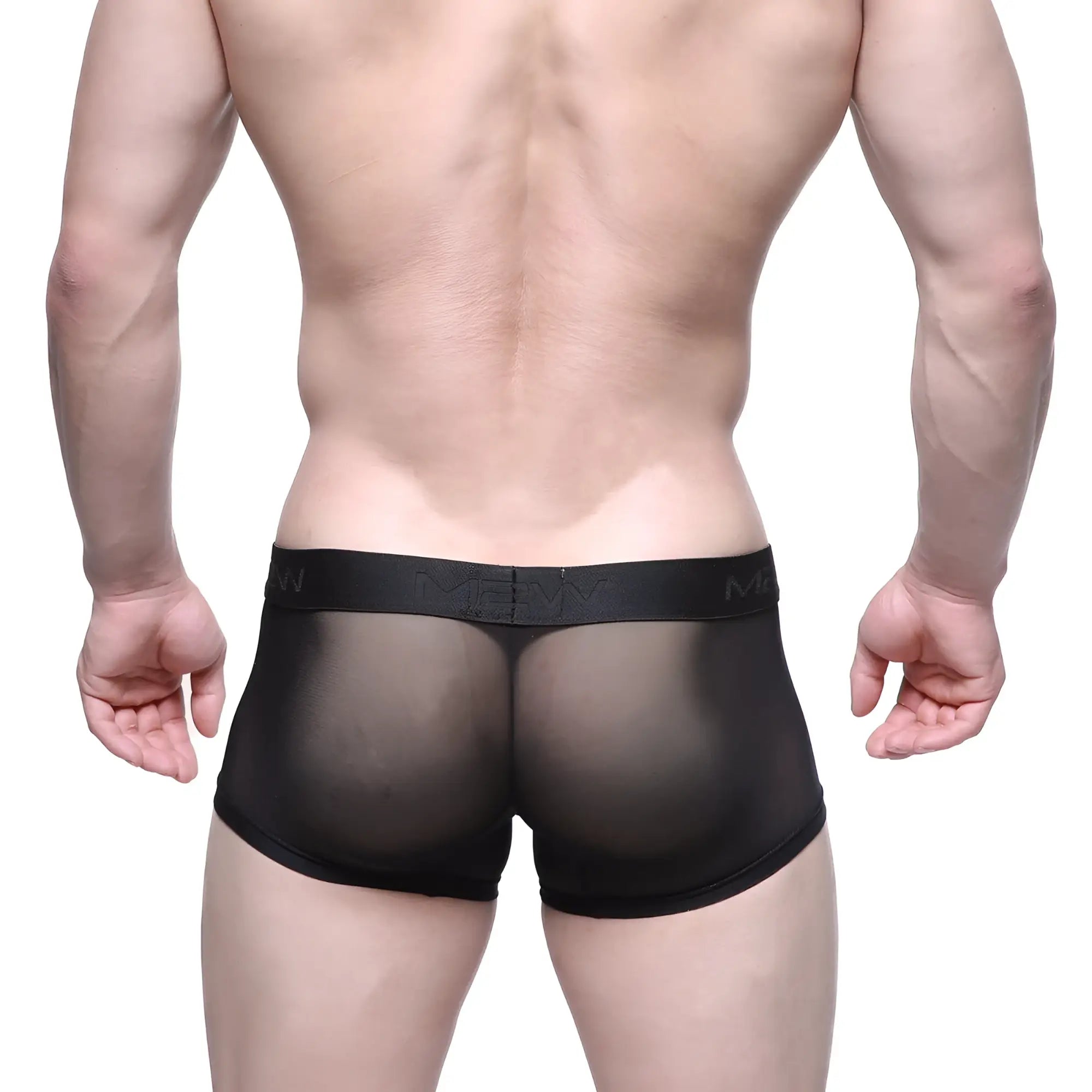 Black mesh briefs with solid black elastic waistband featuring men logo metroMaleWear short boxer naked 7 2022-70