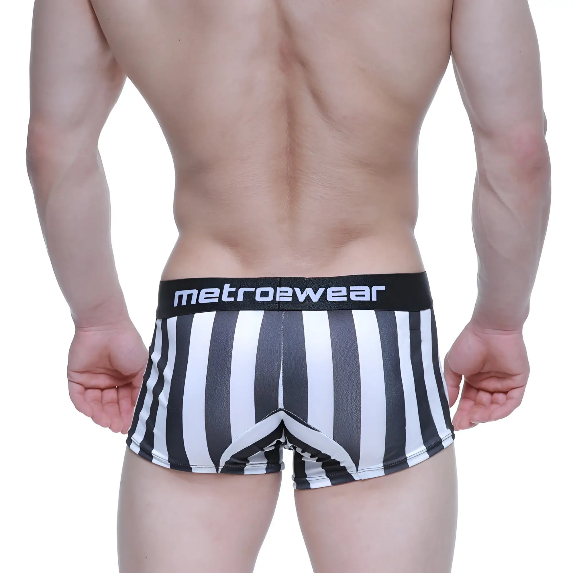 Black and white striped mens briefs with a black metro2wear waistband metroMalewear short boxer raya 7 2022-51