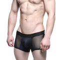 Black mesh boxer briefs with solid black waistband featuring meow logo from MetroMaleWear short boxer senda 7 2022 74