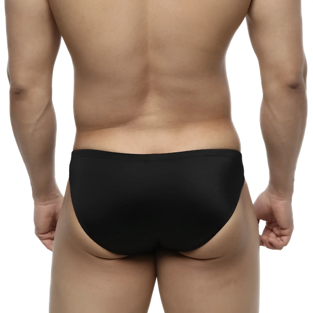 Black metro male wear silicon swim bikini briefs with smooth form-fitting design for comfortable swimwear use