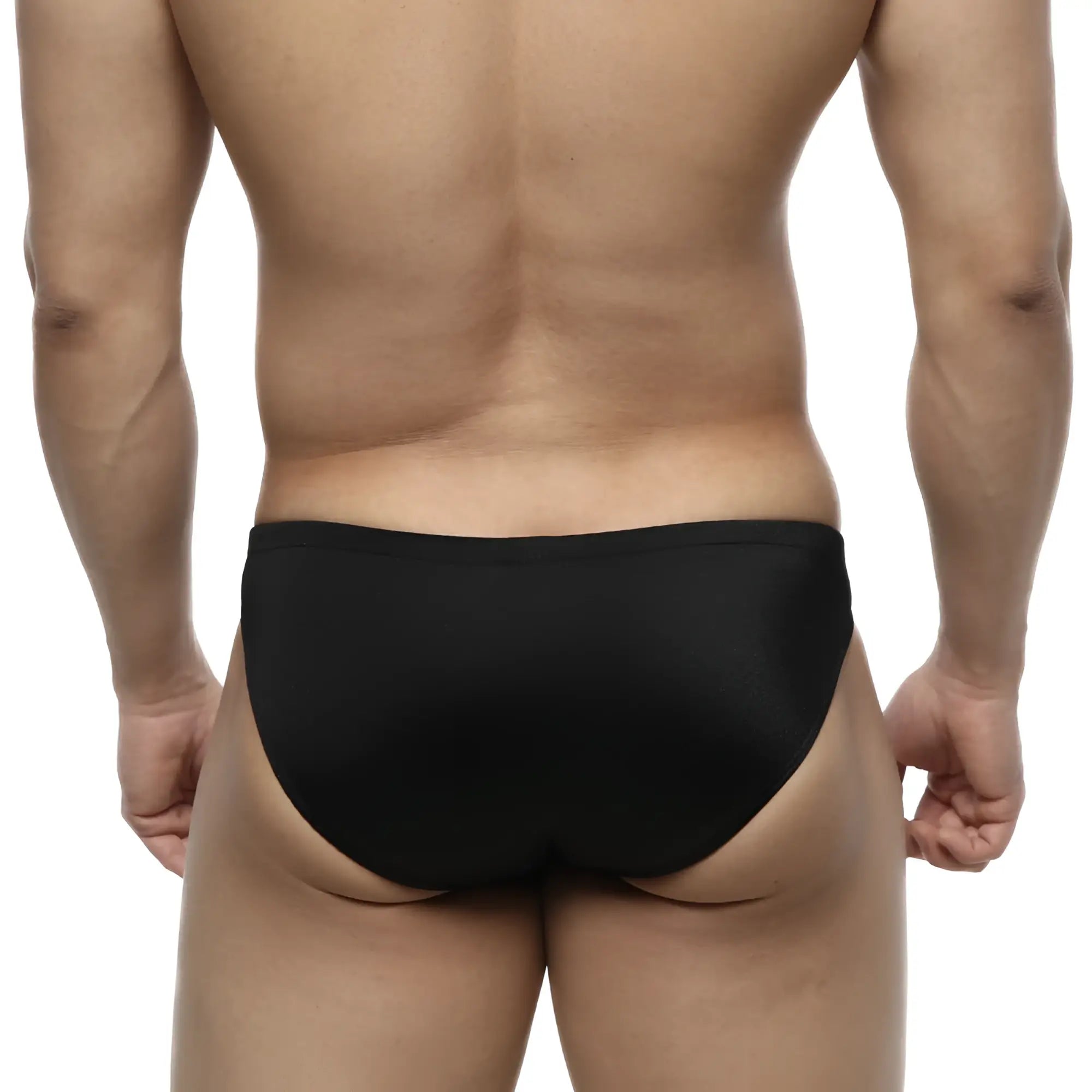 Black metro male wear silicon swim bikini briefs with smooth form-fitting design for comfortable swimwear use