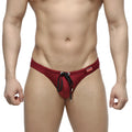 Red mesh silicon swim bikini burgundy with black drawstring ties by metromalewear designed for swimming and beachwear