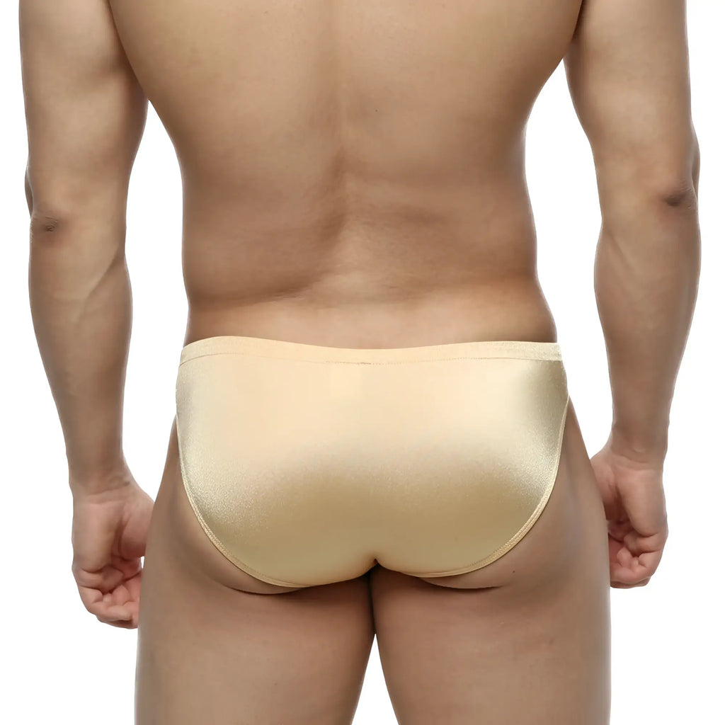Beige metallic briefs with a sleek form-fitting design from metromalewear silicon swim bikini gold 4955-21