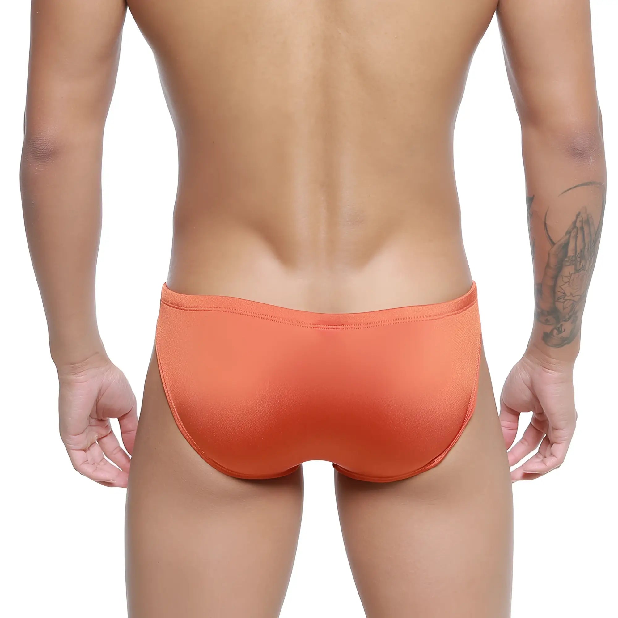 Orange textured silicon swim bikini briefs by metromalewear in ochre designed for comfortable swimwear use