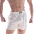 White cotton metroMaleWear boxer shorts with button closure and elastic waistband in silk satin nude s33-01 style