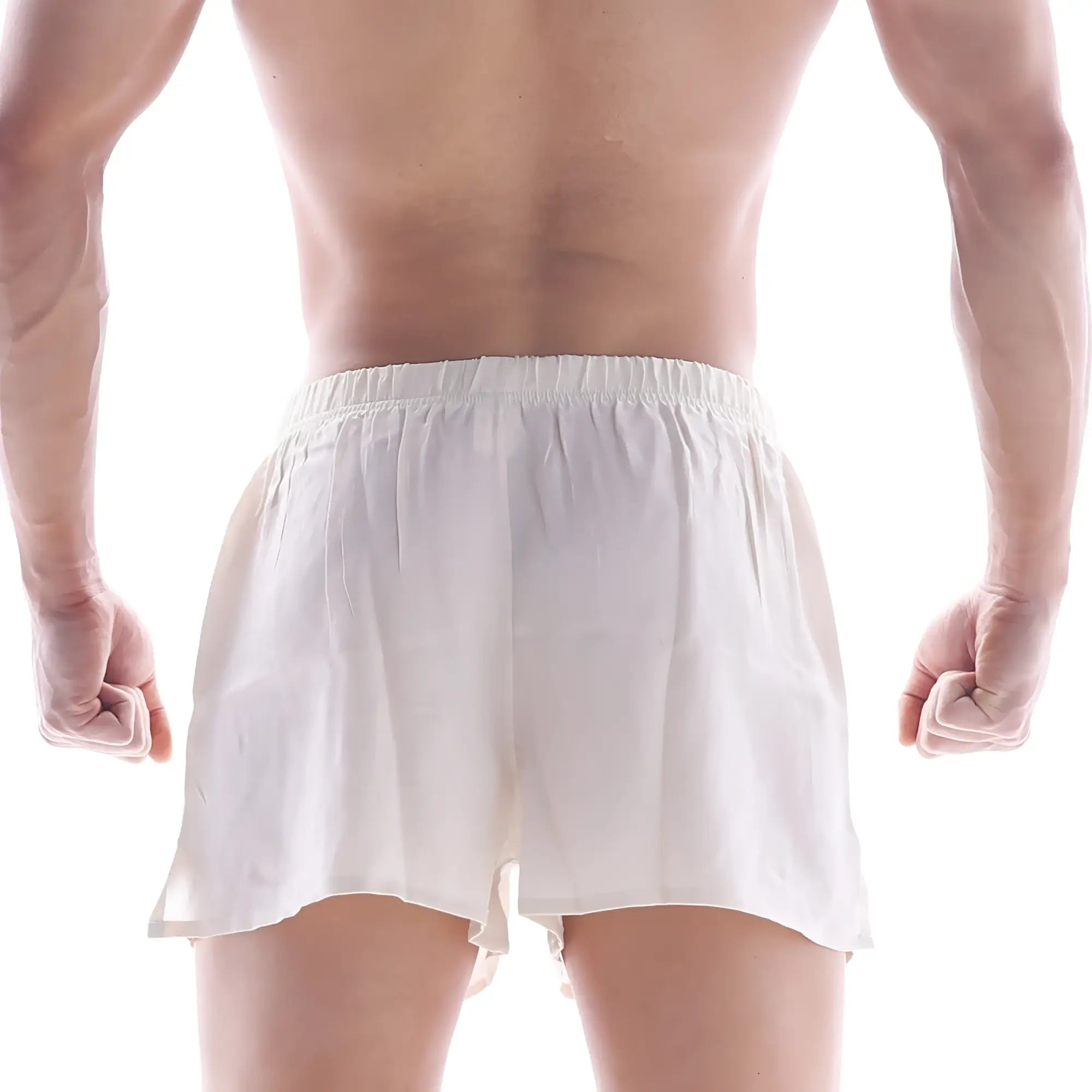 MetroMaleWear silk satin boxer nude s33-01 white lightweight shorts with elastic waistband and relaxed fit