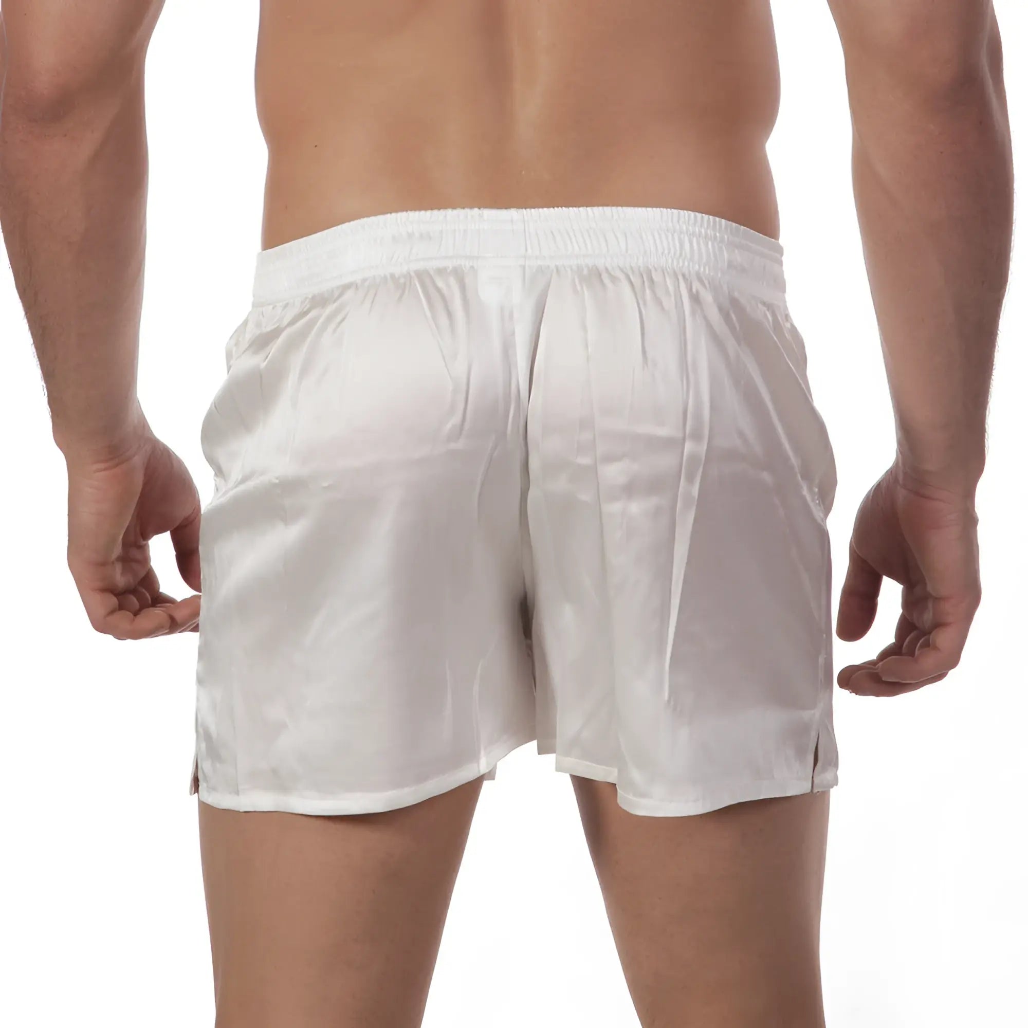 White satin shorts metroMalewear silk satin boxer white s33-00 with smooth shiny finish and elastic waistband
