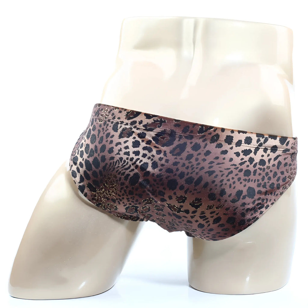 MetroMalewear silvestre bikini 5103-m23 brown leopard print swim trunks with subtle sheen for stylish beachwear