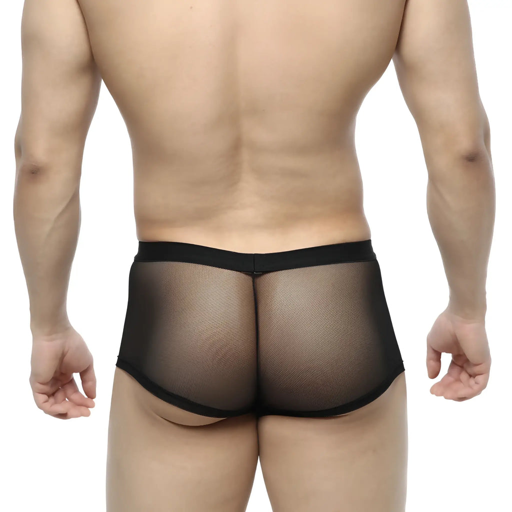 Metro male wear simple trunk black 1033-20 black mesh briefs with solid black waistband for daily comfort