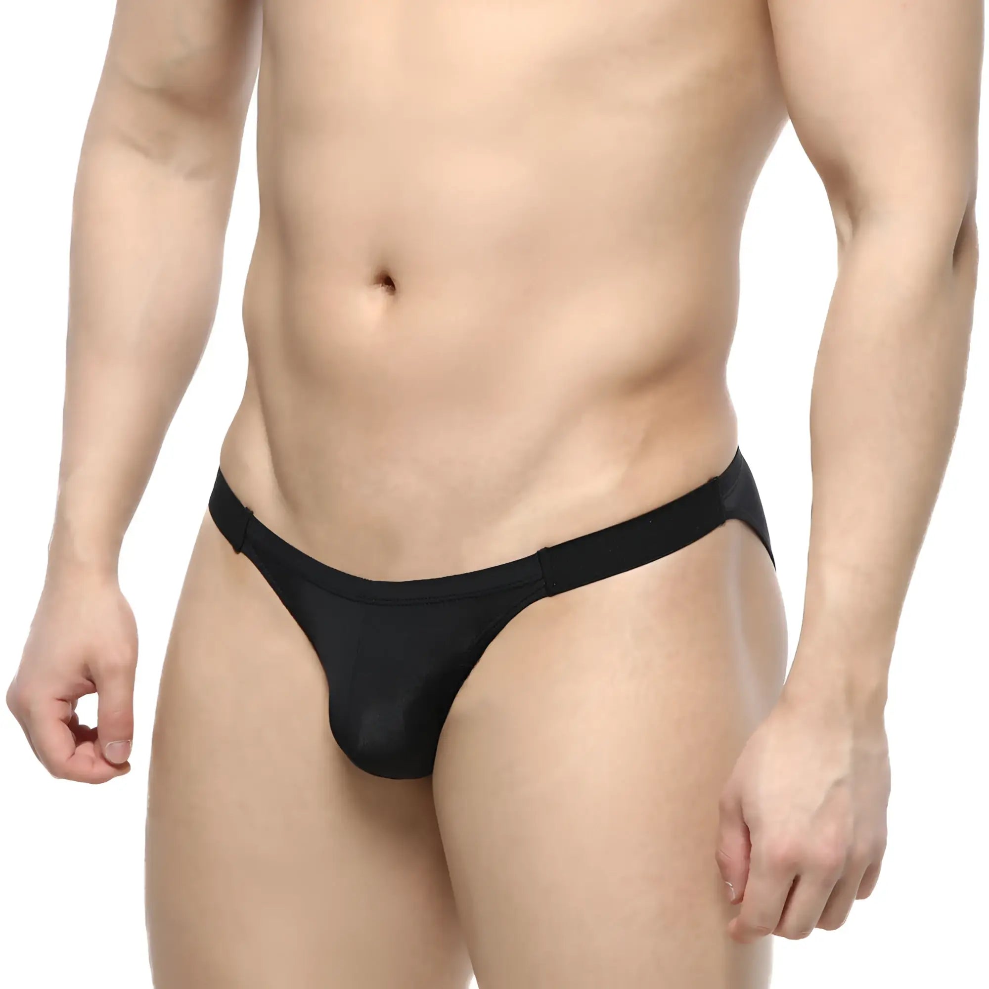 Black sleek form-fitting thong made of smooth stretchy fabric metroMalewear slim bikini 3604-30 back view