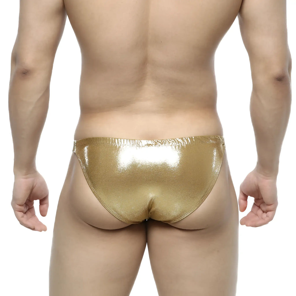 Shiny gold metallic briefs from MetroMaleWear slim bikini Lujos 3604-21 ideal for stylish swimwear use