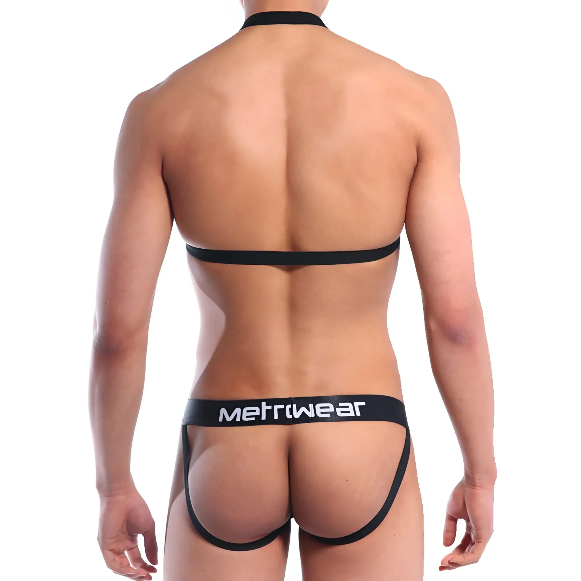 Black metriwear brand metro male wear sling jock strap briefs with thin waistband and leg straps in black