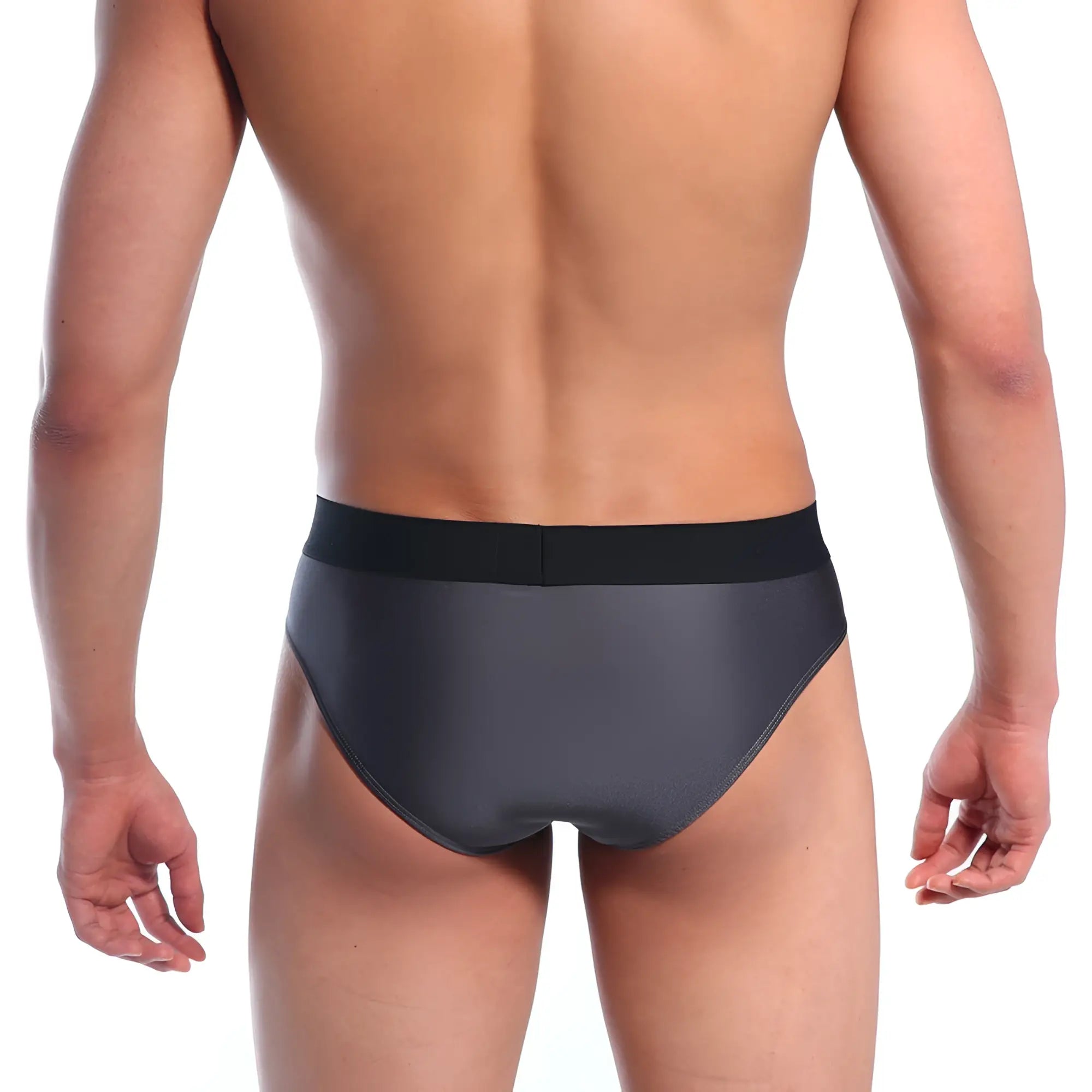 Black athletic briefs by MetroMaleWear with sleek textured fabric and smooth waistband in charcoal color