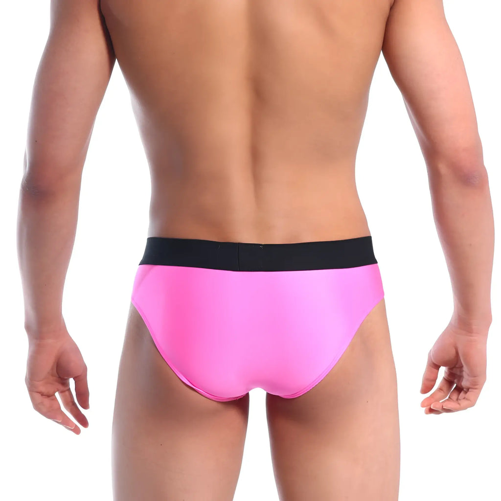 Metro male wear snap brief pink 2222-02 bright pink briefs with black waistband for comfortable everyday wear