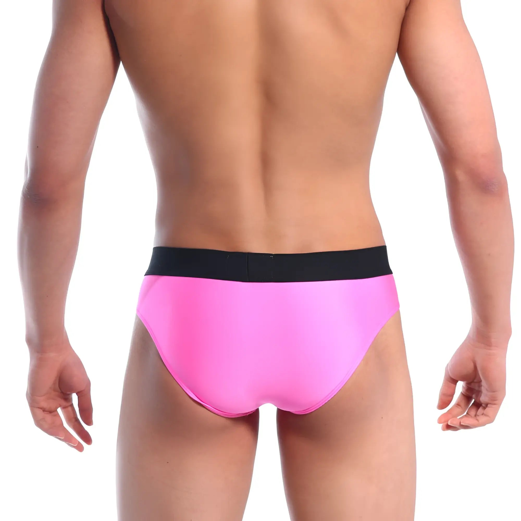 Metro male wear snap brief pink 2222-02 bright pink briefs with black waistband for comfortable everyday wear