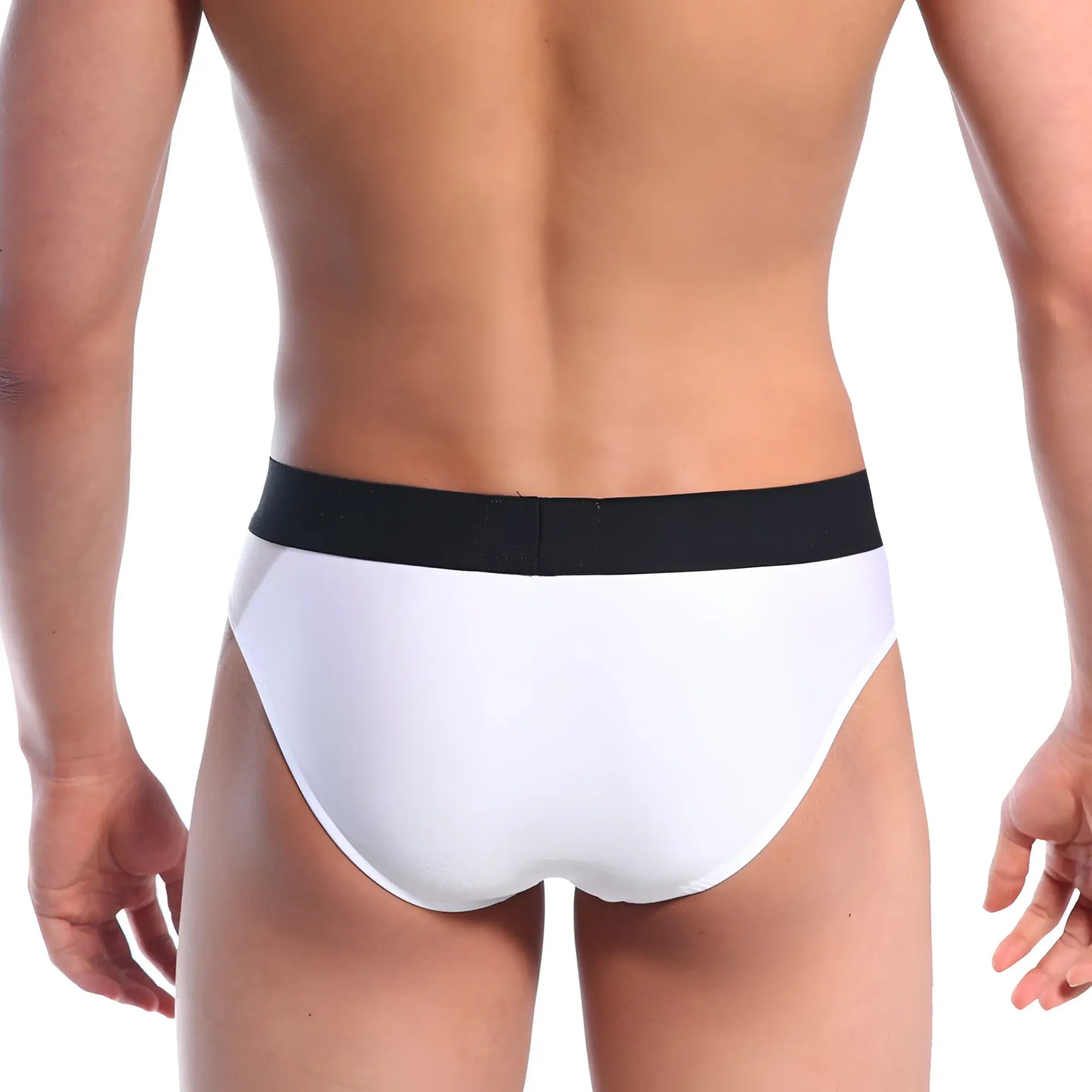 White briefs with black elastic waistband from metromalewear snap brief white 2222-00 in soft cotton material