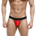 Red and black metro male wear snap jock strap 2211-12 athletic briefs with a bold red front panel and black waistband