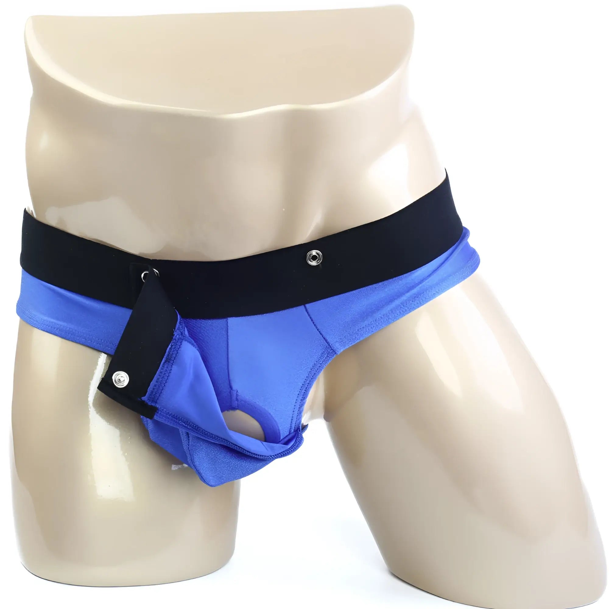 Blue metro male wear snap thong royal 2212-18 athletic briefs with black waistband and snap closures