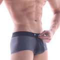 Dark gray form-fitting mens briefs metroMalewear snap trunk charcoal 2223-11 with smooth fabric and subtle waistband logo