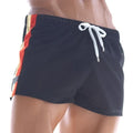 MetroMaleWear soccer swim short black mesh with white drawstring and orange side stripe for sporty swim use