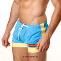 MetroMaleWear soccer swim short sky 4704-08 bright blue and yellow mesh athletic shorts with white drawstring waistband