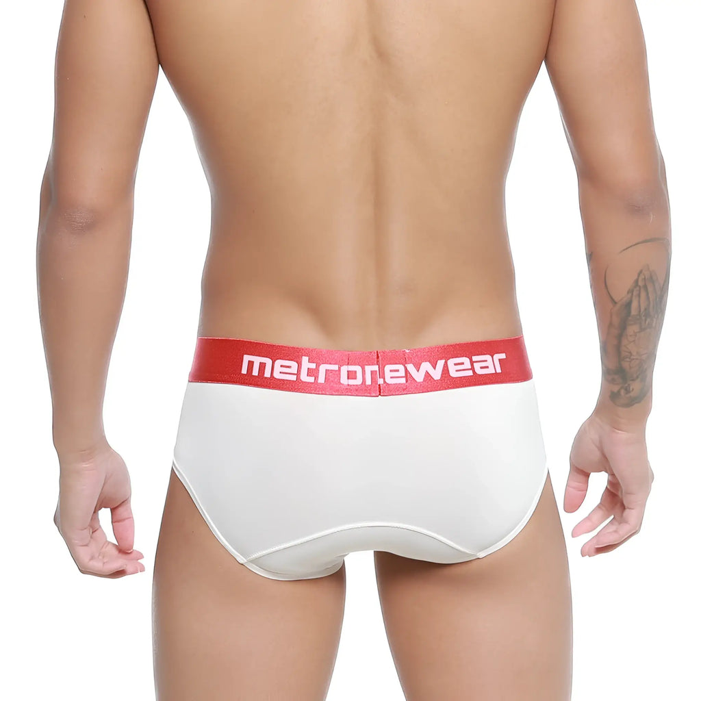 MetroMalewear soft brief 5106-02 white briefs with red waistband and white metrowear logo lettering