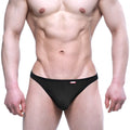 Black athletic briefs with snug fit and small red logo on waistband metro male wear solitario thong black 1162 20