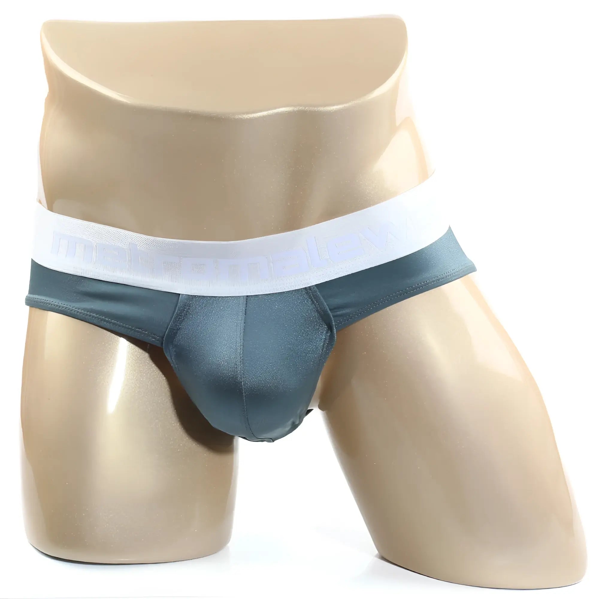Dark teal satin briefs with white elastic waistband featuring subtle branding from MetroMaleWear Spark Brief Green 5006-07