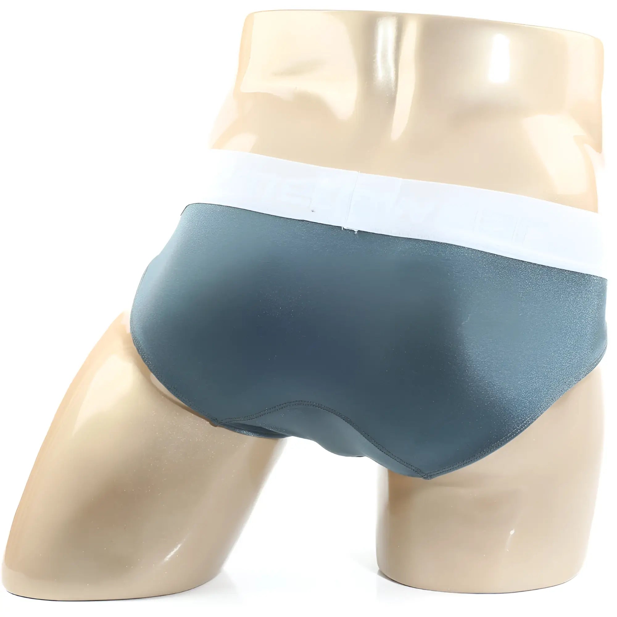 Dark teal satin briefs with a contrasting white waistband from metromalewear spark brief green 5006-07 collection